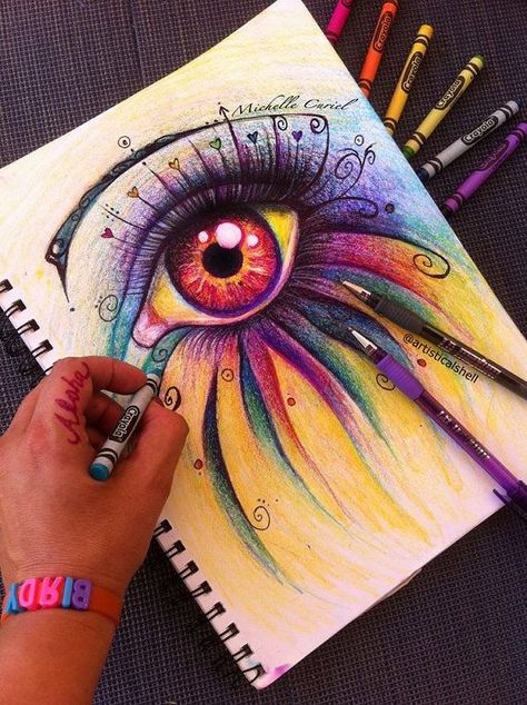 Crayons.                                                       … Mata Manga, Ako Kresliť, Crayon Art, Amazing Drawings, Beautiful Drawings, Drawing Tutorials, Eye Art, Pics Art, Eye Drawing