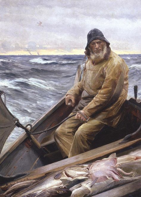 Michael Peter Ancher (1849-1927) - Pescatore di Skagen Maritime Painting, Old Fisherman, Maritime Art, Marine Art, Boat Art, Nautical Art, Skagen, Seascape Paintings, Old Man