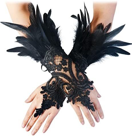 Amazon.com: L'VOW Women's Gothic Lace Mesh Long Gloves Stretch Wrist Cuffs Bracelets For Wedding Halloween Party Pack of 2 (Black and Gold) : Clothing, Shoes & Jewelry Gothic Dinner, Fancy Gloves, Spooky Ideas, Lace Fingerless Gloves, Goth Vintage, Lace Bracelet, 파티 드레스, Winter Fairy, Elegant Gothic