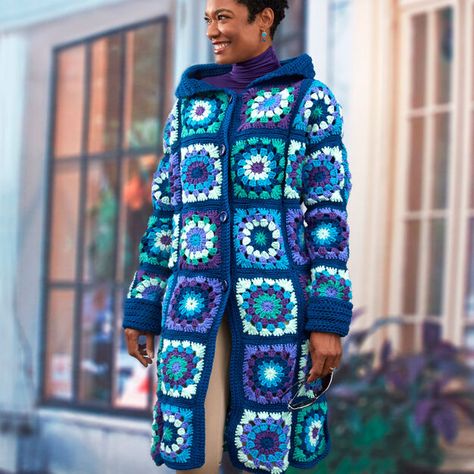 6 Crochet Granny Square Jacket Patterns | The Crochet Crowd Diy Crochet Granny Square, Crochet Coat Pattern, Crochet Sweater Coat, Crochet Jacket Pattern, Granny Square Sweater, Crochet Crowd, Sweater Patterns, Easy Crochet Patterns Free, Crochet Simple