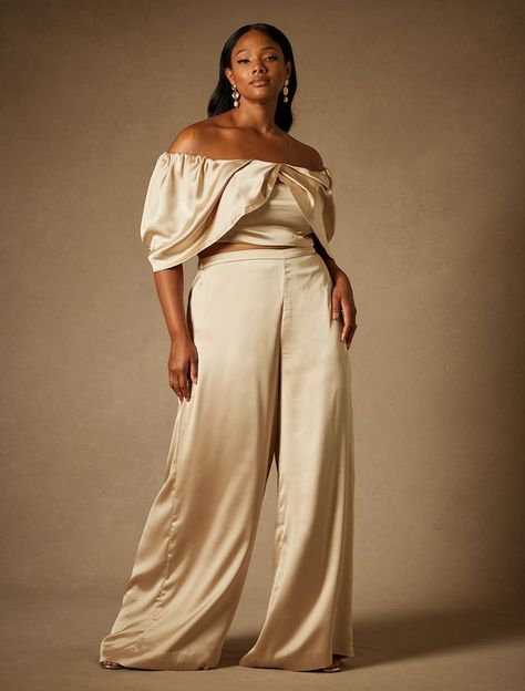 Bridal Styles, Bridal Jumpsuit, Seam Allowance, Bridal Separates, Plus Size Designers, Plus Size Pants, Swimsuits For All, Plus Size Wedding, Stretch Satin