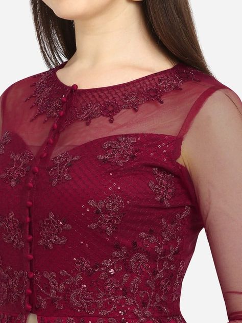 Net Suit Neck Designs Indian, Neck Designs For Net Dress, Kurti Designs Latest Net Material, Netted Kurti Designs Latest, Net Neck Design, Neck Designs For Net Kurtis, Net Chudithar Designs For Stitching, Net Dress Neck Designs, Net Clothes Kurti