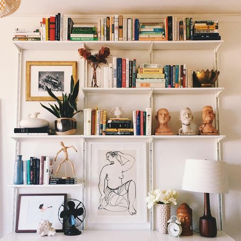 Ikea Open Shelving, Art Shelves Organization, Ikea Boaxel Bookshelf, White Shelves Bedroom, Shelf Inspiration, Ikea Wall, Modern Wall Shelf, Designed Wall, Ikea Shelves