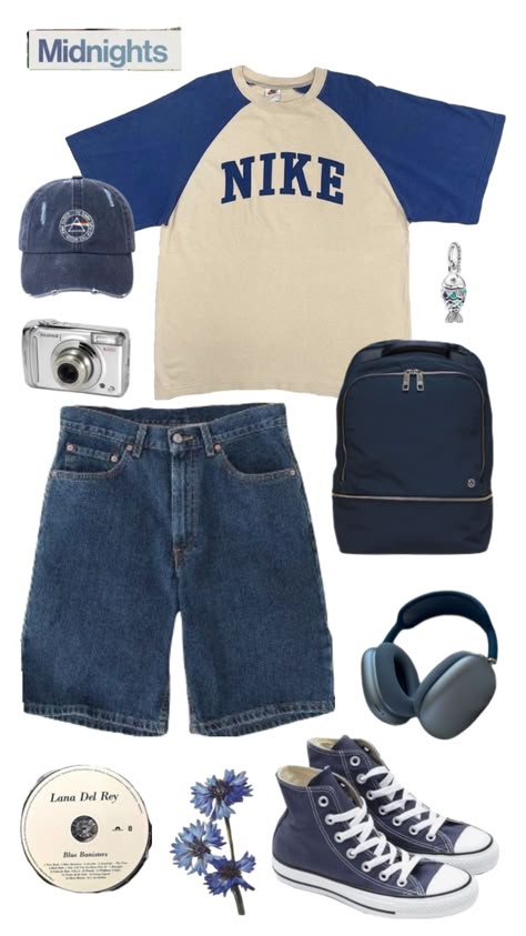 #bluebanisters #blueaesthetic #outfitinspo #vintage #jorts Vintage Outfits Boys, Street Style Outfits Casual, Casual Outfit Inspiration, Baggy Clothes, Street Fashion Men Streetwear, Guys Clothing Styles, Outfit Inspo Casual, Fits Clothes, Swaggy Outfits