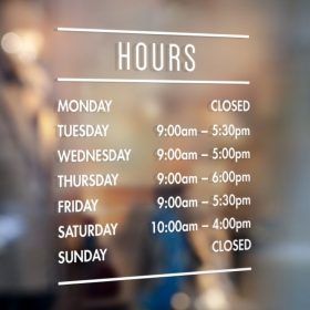 Opening Hours Sign, Store Hours Sign, Business Hours Sign, Windows Office, Office Doors, Urban Artwork, Shop Opening, Shop Windows, Wellness Center