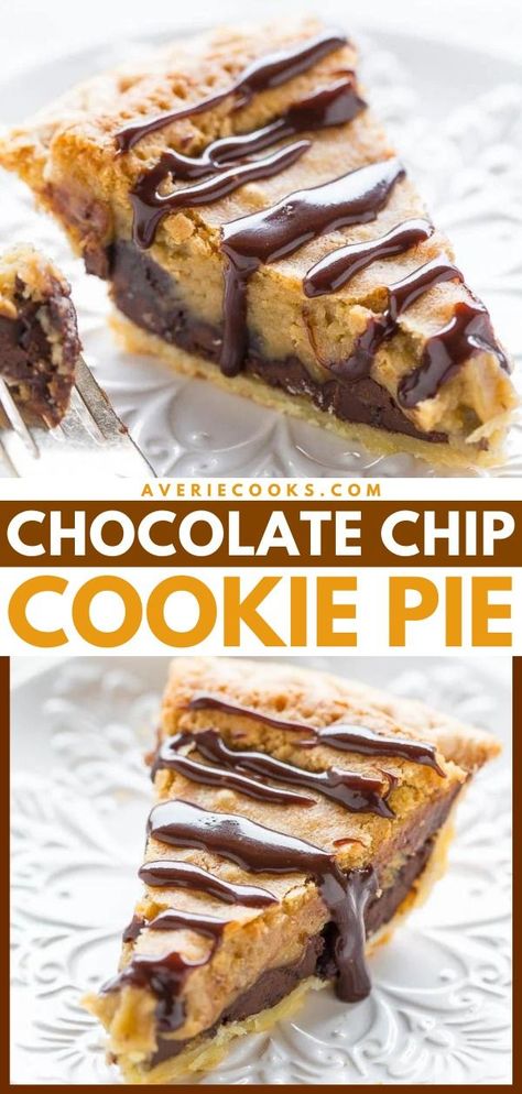 Give this easy dessert idea a try! It's a better-than-Nestle Toll House pie recipe. Rich, decadent, and perfectly gooey, this Chocolate Chip Cookie Pie is the Thanksgiving sweet treat of your dreams! Chocolate Chip Cookie Pie Recipe, Toll House Pie, Cookie Pie Recipe, Chocolate Chip Cookie Pie, Thanksgiving Meals, Resep Pasta, Averie Cooks, Toll House, Hand Pies