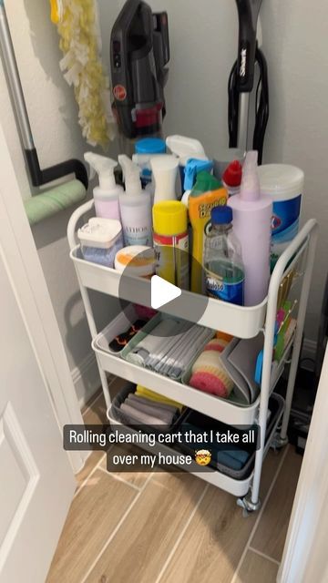 Vanesa Amaro on Instagram: "I left the cart and everything inside of it linked on my stories and on my Amazon store front. (Click the link on my bio) ❤️ happy shopping ❤️ • • It’s honestly the best idea I’ve ever had 🤯 this rolling cart just makes cleaning all over my house soooo much easier. Since I no longer have to carry everything by hand. And I just roll it from room to room. • • A lot of you know I was a housekeeper for over 9 years. So I’m constantly trying to make my life easier while cleaning." Cleaning Cart, Room To Room, Rolling Cart, Cleaning Closet, Amazon Store, First Apartment, Store Front, I Left, First Home