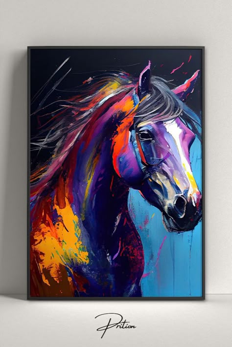 Colorful Horse Painting, Abstract Horse Art, Animal Canvas Paintings, Horse Canvas Painting, Oil Painting Digital, Art Palette, Canvas Drawing, Animal Portraits Art, Horse Drawings