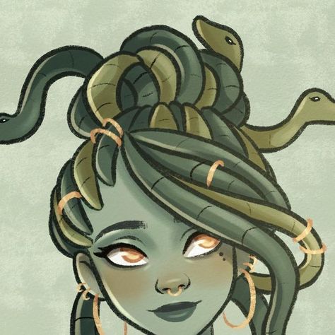 Medusa Hair Drawing, Snake Hair Oc, Gorgon Art, Medusa Hair, Gorgon Medusa, Snake Hair, Medusa Art, Snake Drawing, Snake Girl