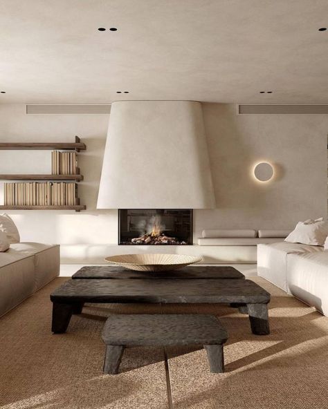 Spain Pictures, Wabi Sabi Living Room, Minimalistic Living Room, Small Country Homes, Home Fireplace, Minimalist Interior Design, Residential House, Deco Furniture, Fireplace Design