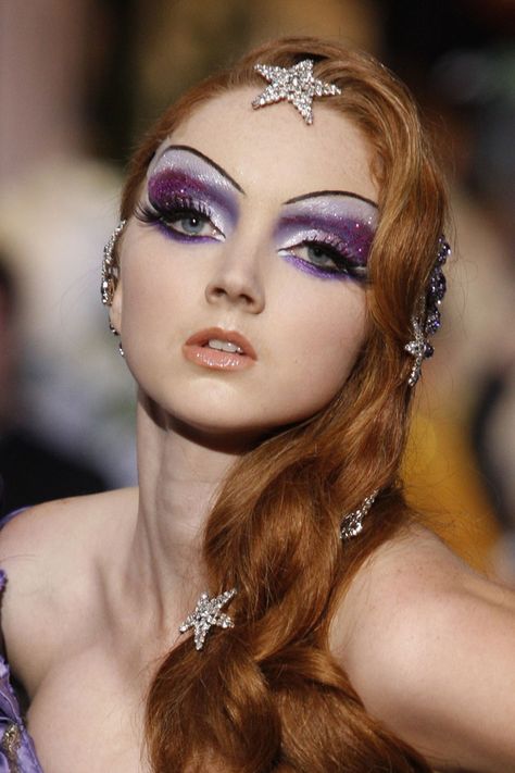 Christian Dior Haute Couture Fall/Winter 2007 | Lily Cole #purple #makeup Editorial Make-up, Catwalk Makeup, Lily Cole, Couture Makeup, Magical Makeup, Christian Dior Haute Couture, Runway Makeup, Purple Makeup, Cool Makeup Looks