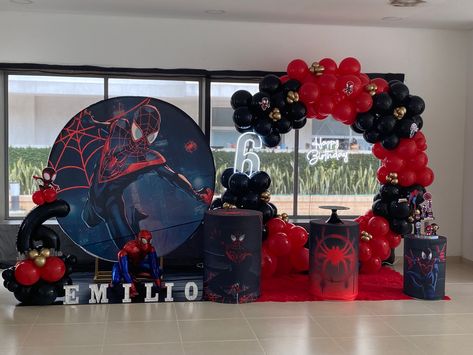 Miles Morales Birthday Backdrop, Miles Morales Balloon Garland, Miles Morales Theme Party, Miles Morales Bday Party, Black Spiderman Birthday Party, Miles Morales Birthday Party Decorations, Miles Morales Party Ideas, Spiderverse Birthday Party, Spider Verse Party