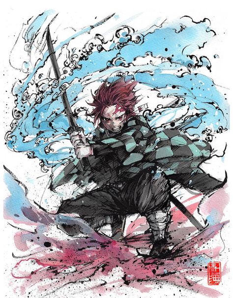 Tanjiro ink and watercolor by MyCKs on DeviantArt The Movie Theater, Anime Lineart, Ink Splatter, Ink And Watercolor, Fantasy Collection, You're Awesome, Anime Angel, So Nice, Good Good Father