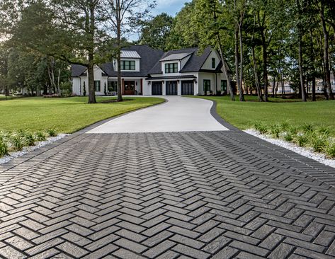 Techo Bloc Patio, Cement Backyard, Techno Bloc Pavers, Techo Bloc Fire Pit, Concrete Cobblestone Driveway, Diy Stone Walkway, Colored Concrete Patio, Tarmac And Block Paving Driveway, Sidewalk Ideas