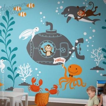 Decor Marin, Dinosaur Wall Decals, Kids Decals, Underwater Theme, Under The Sea Theme, Kids Wall Decals, Wall Stickers Kids, Mural Ideas, Sea Theme