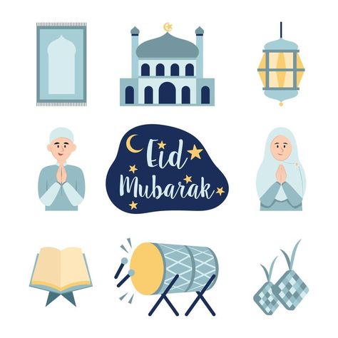 Eid Illustration Design, Eid Mubarak Design Illustration, Ramadhan Planner, Hampers Ramadhan, Eid Mubarak Illustration, Planner Ramadan, Eid Mubarak Design, Poster Ramadhan, Fasting Prayer