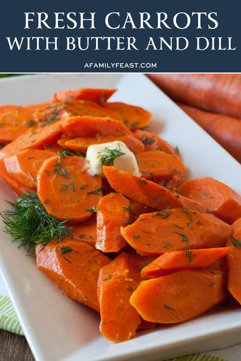 There is just ‘something’ about the combination of fresh carrots with butter and dill that everyone loves when we serve this dish – and it’s so quick and easy too!  These Carrotswith Butter and Dill are great on their own, but the dill and butter combination adds just the right taste to complement this root vegetable.  #carrots #sidedish Dill Carrots, Feast Recipes, Carrots Side Dish, Dill Recipes, Fresh Carrots, Bon Apetit, Mexican Breakfast Recipes, Root Vegetable, Cooked Carrots