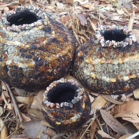 Felt Vessels, Felted Vessels, Contemporary Baskets, Stradbroke Island, Felted Bowls, Felt Wall Hanging, Fiber Wall Art, Felt Cover, Coiled Baskets