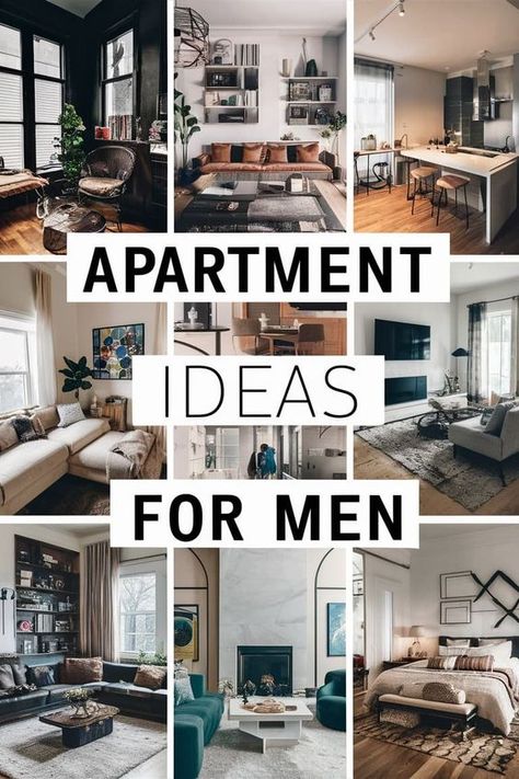 Apartment Ideas for Men elevate the bachelor pad with these stylish yet functional design solutions for the modern male. Discover tips for creating a sophisticated space that balances masculine aesthetics and practical living needs. From the living room to the bedroom and beyond, these Apartment Ideas for Men combine cool factors like media centers and masculine color palettes with smart storage, hosting-friendly layouts, and mature decor choices fit for the grown-up guy. Modern Men Living Room, Batchelor Flat Room Ideas, Man Cave Living Room Ideas, Small Men Room Ideas, Bachelor Studio Apartment Ideas, Men’s Kitchen, Young Man Apartment Decor, Bachelor Flat Ideas Small Spaces, Bachelor Pad Decor Bedroom