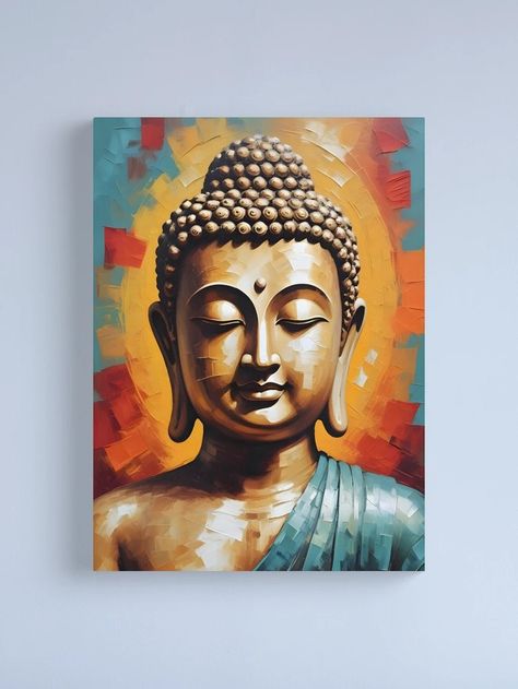 "Buddha Colorful Painting - Modern Wall Art" Canvas Print for Sale by Dev-Ang | Redbubble Buddha Painting Canvas Modern, Lord Buddha Paintings, Buddha Painting On Canvas, Buddha Modern Art, Wall Painting Frames, Buddha Canvas Art, Buddha Painting Canvas, Andrew Loomis, Kerala Mural Painting