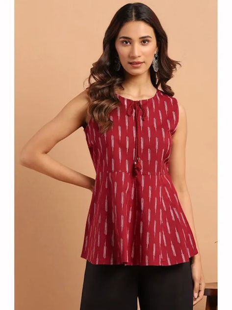 Shop Designer Clothes & Accessories Online from Top Indian Designers | Nykaa Fashion Jeans Top Design, Cotton Tops For Jeans, Tops Designs For Jeans, Geometric Print Pattern, Short Kurti Designs, Top Designs For Women, Cotton Short Tops, Cotton Dress Pattern, Cotton Tops Designs