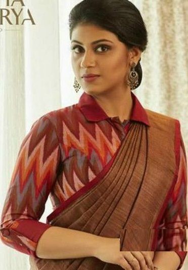 Best 10 Collared Neck Blouse Designs for Sarees and Lehengas (2020) Long Blouse Designs, Blouse Designs High Neck, Cotton Saree Blouse Designs, Cotton Blouse Design, Saree Blouse Neck Designs, Fashionable Saree Blouse Designs, Blouse Design Images, Sari Blouse Designs, Blouse Designs Silk