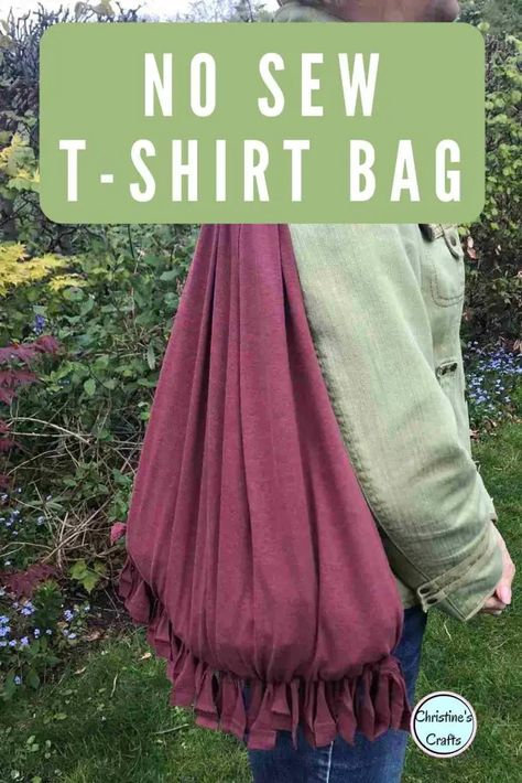 burgunde over the shoulder bag made from an old t-shirt No Sew Bags Diy, No Sew Bag, T Shirt Bags How To Make A, Easy Diy Bag, Tshirt Purse, T Shirt Bag, How To Make A Tote Bag Out Of A Shirt, Tshirt Bags Diy Old T Shirts No Sew, No Sew Tshirt Bag