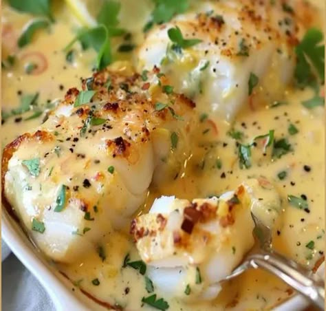 Cod Loin Recipes, Cod Recipes Healthy, Recipes With Coconut Cream, Cod Dishes, Lemon Cream Sauce, Cod Fillets, Baked Cod Recipes, Cod Fish Recipes, Cream Sauce Recipe