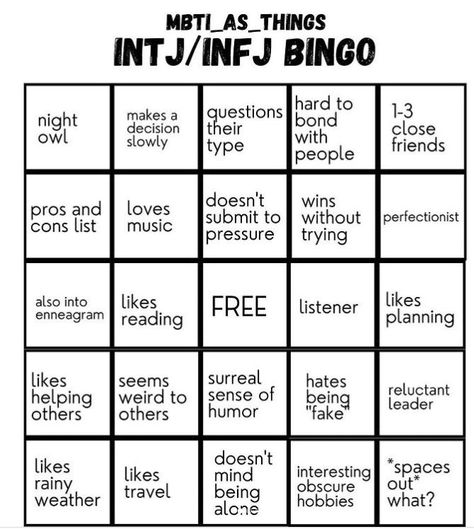 Infj Psychology, Kinnie Bingo, Intj And Infj, Bingo Template, Unorganized Idea, Infj Personality Type, Infj Personality, Writing Therapy, 16 Personalities