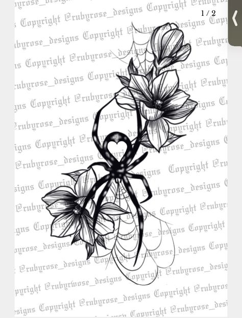 Flower Into Birds Tattoo, Creepy Bff Tattoos, Spider And Flower Drawing, Spooky Floral Sleeve Tattoo, Witchy Back Tattoo Ideas, Gothic Flower Tattoo Design, Spiderweb Tattoo Women, Creepy Tattoos Gothic, Spooky Sleeve Tattoo