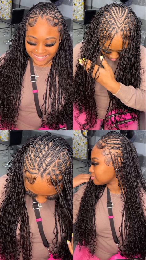 Boho flip over Fulani braids Designer Fulani Braids, Flip Braids For Black Women, Flip Over Cornrows, Fulani Braids Hairstyles Flip Over, Flip Over Braids For Black Women, Flip Tribals With Knotless Braids, Flip Fulani Braids Hairstyles, Fulani Flipover Braids, Fulani Braids Hairstyles Designs Boho