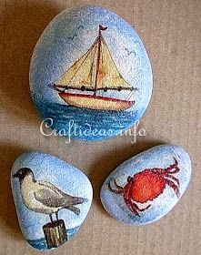 Coastal Napkin Decoupage Projects - Coastal Decor Ideas and Interior Design Inspiration Images Decoupage Ideas, Napkin Decoupage, Decoupage Diy, Art Stone, Rock And Pebbles, Painted Stone, Paint Rock, Rock Painting Designs, Stone Crafts