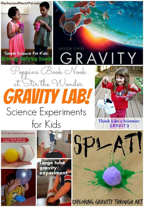 After reading Gravity by Jason Chin set up your own Gravity Lab and try some of the following science experiments for kids! Gravity Activities For Kindergarten, Gravity For Kindergarten, Gravity Preschool Activities, Gravity Science Experiments For Kids, Gravity Projects For Kids, Moon Experiments For Kids, Gravity Activities For Kids, Gravity Experiments For Kids, Gravity Activities