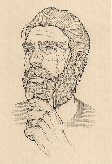 Daria Zaytseva on Behance Bearded Man Drawing, Neotrad Portrait, Sailor Illustration, Beard Art, Outline Illustration, Bearded Man, Desenho Tattoo, Drawing Pencil, Pencil Portrait