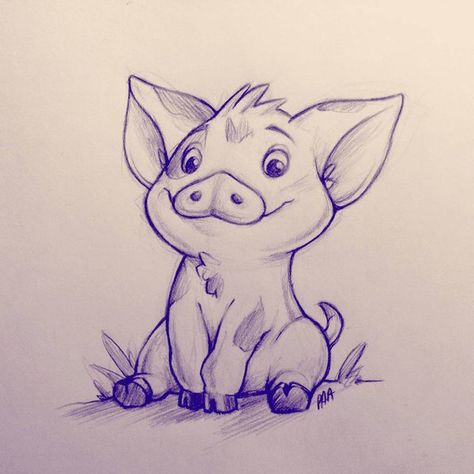 Pua Moana Tattoo, Pua Tattoos, Disney Animal Drawings, Pua Moana Drawing, Disney Animals Drawings, Cute Cartoon Drawings Disney, Moana Drawing, Pig Sketch, Disney Character Drawings