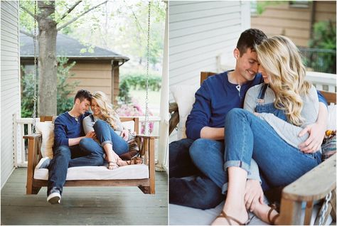 Front Porch Engagement Photos, Front Porch Photo Shoot, Front Porch Couple Pictures, Couple On Porch, Couple Porch Photoshoot, Front Porch Photo Shoot Family Pics, Couple Front Porch Photo, Gazebo Engagement Pictures, Front Porch Pictures