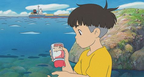 Ponyo Scenes, Ponyo Pfp, Sosuke Ponyo, Ponyo Sosuke, Studio Ghibli Ponyo, Ponyo Anime, Ghibli Ponyo, Cliff By The Sea, Ghibli Icons