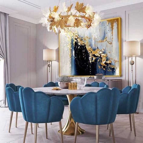 Navy Gold Living Room, Modern Filipino Interior, Gold Living Room Ideas, Filipino Interior, Teal Dining Chairs, Neo Art Deco, Veneer Texture, Dinning Table Set, Interior Lighting Ideas