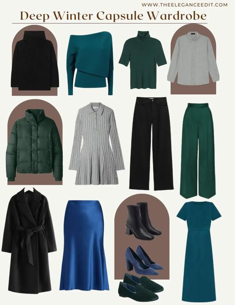 Deep Winter Capsule Wardrobe, Cool Winter Palette, Deep Winter Palette Outfits, Deep Winter Palette, Deep Winter Colors, Winter Palette, Capsule Wardrobe Women, Color Outfits, Winter Color Palette