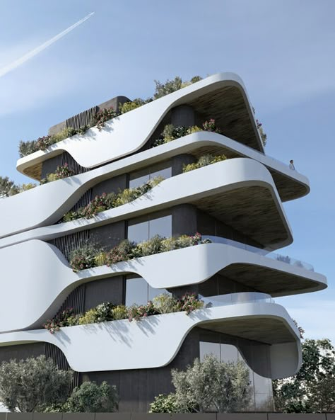 Golf Apartments — Omniview Design Futuristic Exterior Design, Omniview Design, Futuristic Exterior, Glyfada Greece, Metal Facade, Facade Architecture Design, Residential Building Design, Skyscraper Architecture, Architecture Building Design