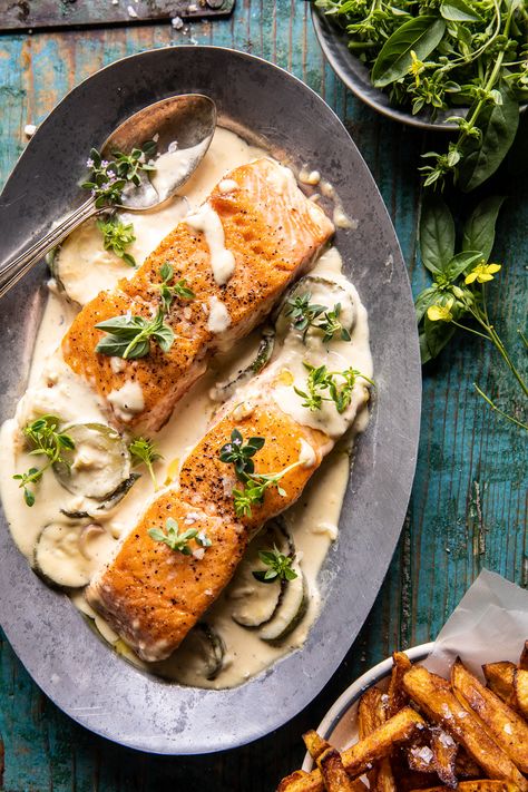 Creamed Feta Garlic Herb Butter Salmon. Lemon Butter Salmon Recipes, Creamed Feta, Herb Butter Salmon, Feta Salmon, Salad Appetizer Cups, Half Baked Harvest Recipes, Creamy Feta, Butter Salmon, Fish Fillets