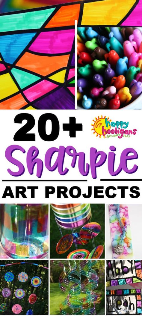 Check out these creative ways to use Sharpie Markers! So many fun and cool things for all ages of kids to make! Custom art ideas, homemade gifts, garden ornaments and more! #HappyHooligans #KidsCrafts #CraftsForKids #DaycareCrafts #KidsArt #ArtForKids #PreschoolCrafts #CraftsForTweens #CraftsForTeens #Sharpies #Art #Crafts #Markers School Aged Crafts, Sharpie Crafts For Kids, Magic Marker Art, Sharpie Marker Art, Marker Projects, Crafts For Teenagers, Art For Teens, Sharpie Art Projects, Montessori Crafts