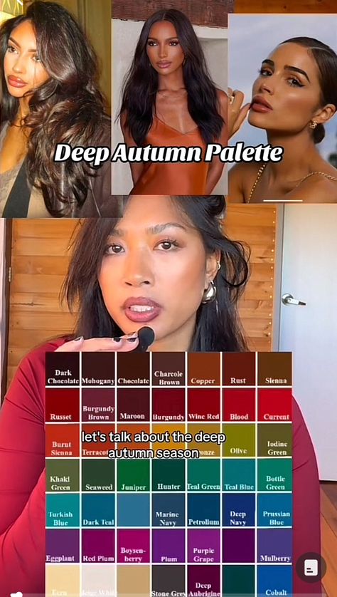 Deep Autumn Color Makeup, Dark Autumn Color Palette Clothes, Deep Autumn Women, Deep Autumn Color Palette Black Women, Dark Autumn Color Palette Black Women, Outfits For Autumn Skin Tone, Navy And Brown Outfits For Women, Makeup For Deep Autumn, Deep Autumn Black Women