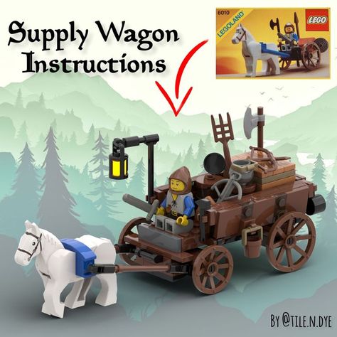 LEGO Medieval Supply Wagon Moc. You can find the building instructions on my Instagram Profile or Rebrickable.com Lego Custom Builds, Midevil Castle, Lego Horse, Lego Creations Instructions, Lego Castle Instructions, Lego Midevil, Lego Fantasy Moc, Medieval Wagon, Lego Medieval Village