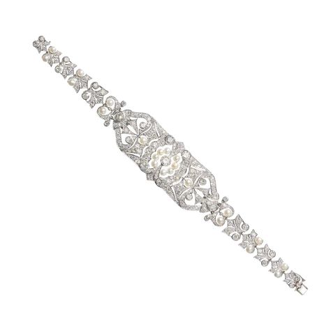 Early 20th Century Pearl, Diamond And Platinum Bracelet, Circa 1920, 8.90 Carats Art Deco Diamond Bracelet, Diamond Drop Pendant, Platinum Bracelet, Bridal Accessories Jewelry, Art Deco Bracelet, 18k Gold Bracelet, Yellow Diamond Rings, Gold Cufflinks, Beautiful Bracelets