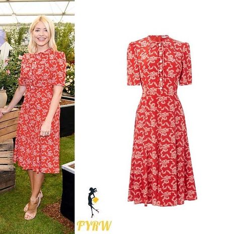 Red Floral Print Dress For Day Out, Millie Bobby Brown Red Dress, Summer Red Dresses With Strawberry Print, Holly Willoughby Dresses, Poppy Flower Print Dress, Classy Work Attire, Angie Smith, Poppy Print Dress, Modest Woman