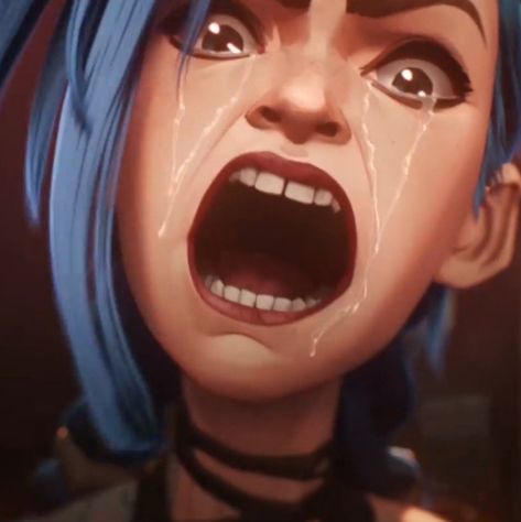 Jinx Scream, Scream Reference, Arcane Pfp, Reference Things, Arcane Screenshots, League Of Legends Arcane, Facial Expressions Drawing, Get Jinx, Arcane Jinx