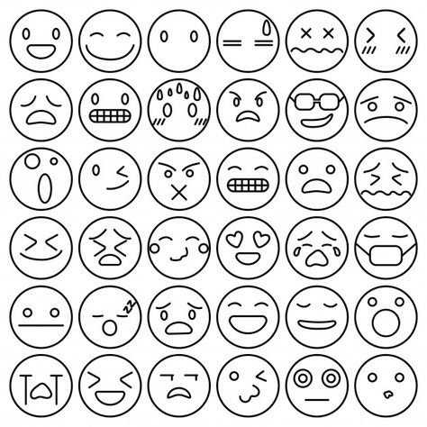 Emoji emoticons set face expression feel... | Free Vector #Freepik #freevector #background #icon #circle #face Emotion Doodles, Drawing Emotions, Free Emoji, Dibujo Simple, Emoticons Emojis, 얼굴 그리기, Doodle Cartoon, Emoji Art, Face Icon