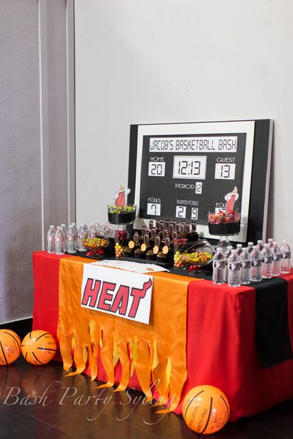 Miami Heat Basketball Birthday Party Ideas | Photo 1 of 14 | Catch My Party Miami Heat Party Ideas, Miami Heat Birthday Party Ideas, Basketball Birthday Party Ideas, Miami Heat Party, March Madness Parties, Basketball Birthday Party, Basketball Baby Shower, Basketball Theme Party, Heat Basketball