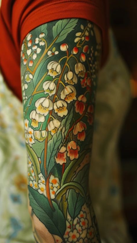 Discover beautiful May Birth Flower tattoo ideas for women! From delicate Lily of the Valley designs to colorful Hawthorn tattoos, find inspiration for your next ink. Whether you prefer small, thigh, arm, or sleeve tattoos, explore various May Birth Flower tattoo design ideas to express your unique style. Embrace traditional or neo-traditional tattoo styles with a touch of floral elegance. Let your skin bloom with the enchanting beauty of May's birth flowers! Dog Wood Flower, Flower Garden Tattoo, Hawthorn Tattoo, Neotrad Tattoo Design, May Birth Flower Tattoo, Birth Flower Tattoo Ideas, Vintage Floral Tattoos, May Birth Flower, Baby Tattoo